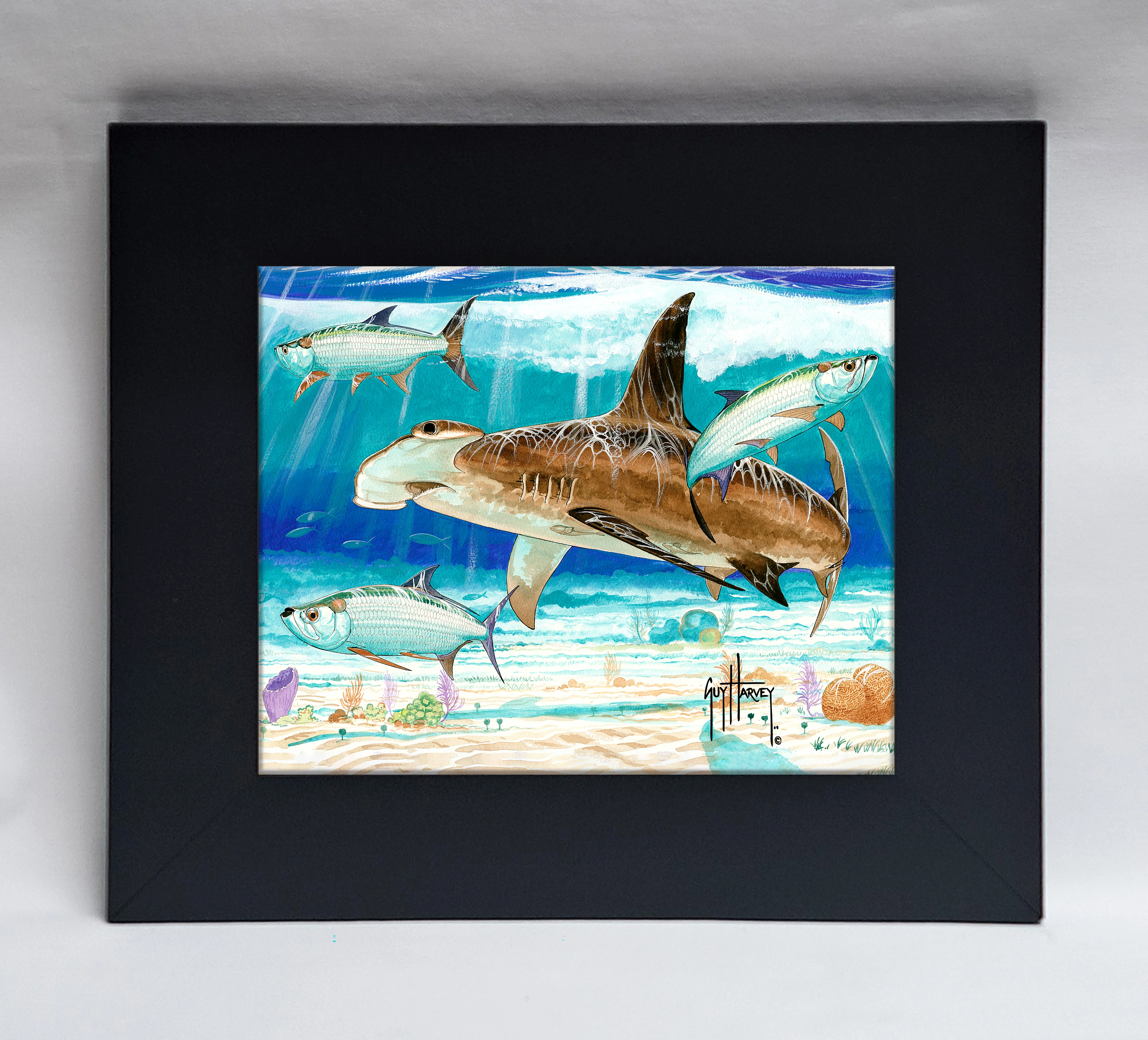 "Hammerhead Shark with Tarpon" Tile Art - Image 2