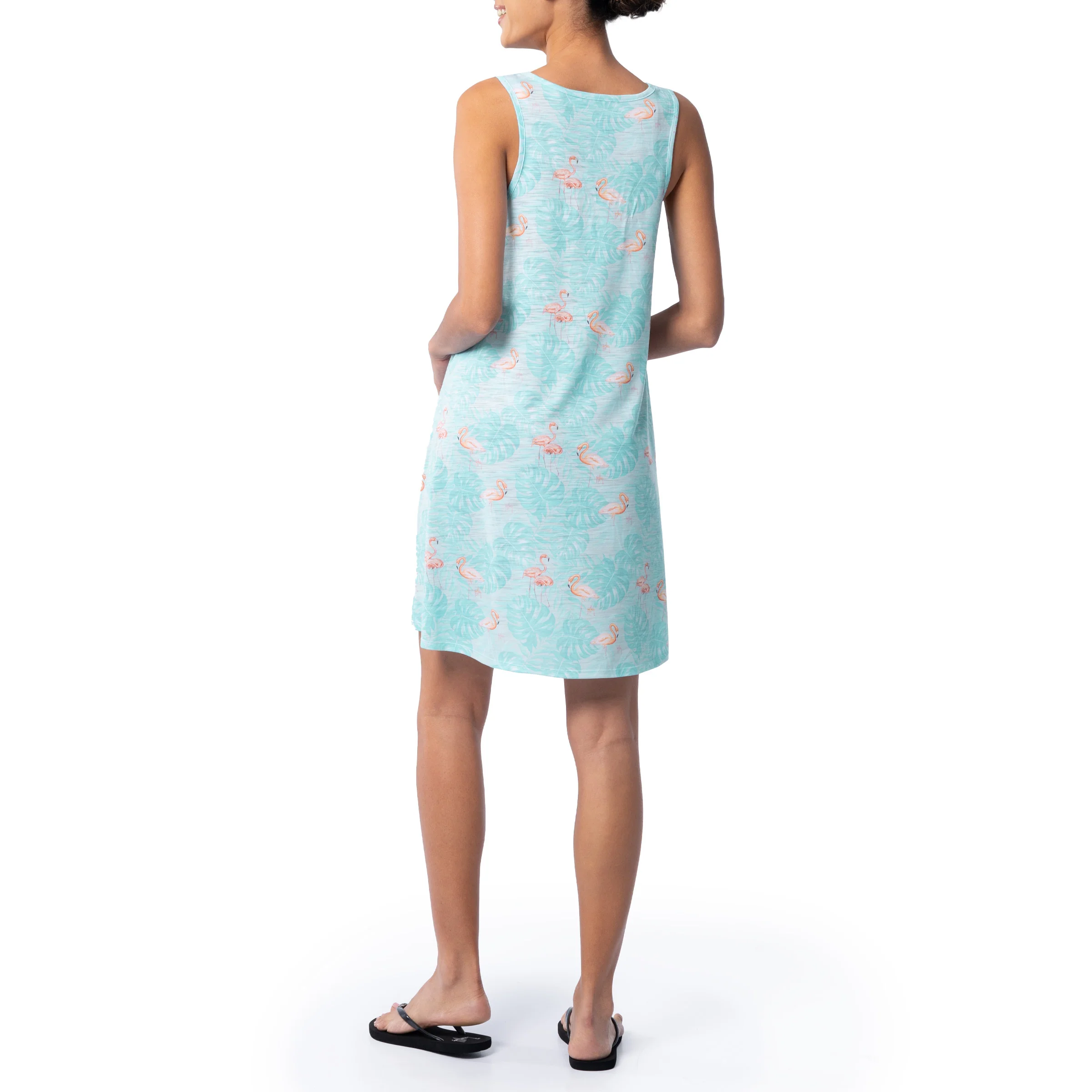 Women's Flamingo Leaves Round Hemp Tank Dress - Image 2