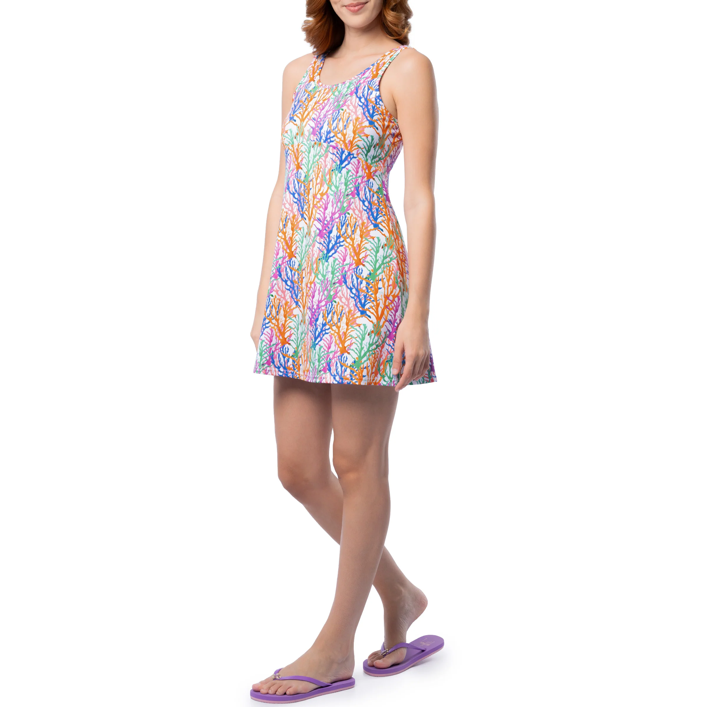 Women's Modern Coral Printed A-Line Dress - Image 7
