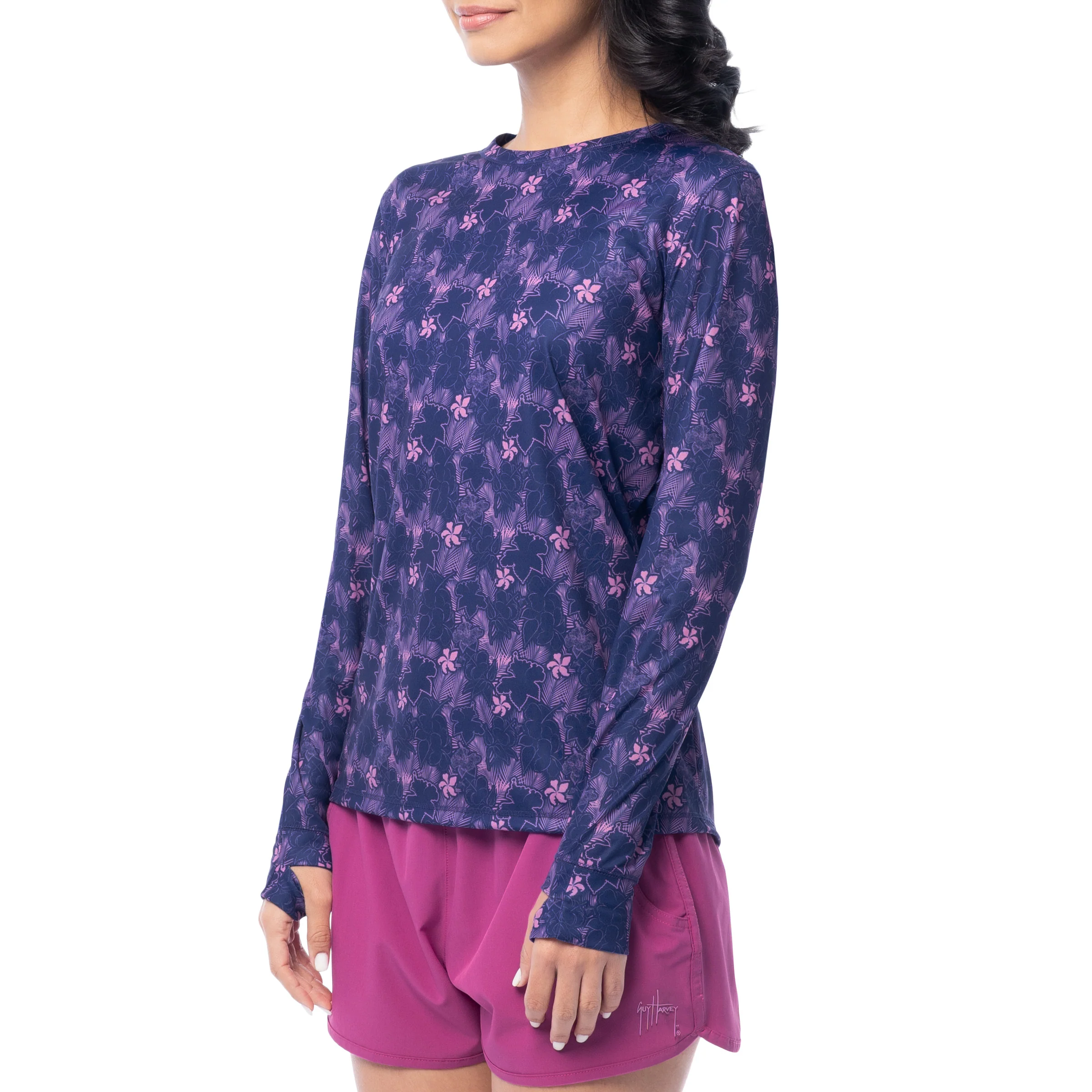 Women's Hibiscus Outline Long Sleeve Sun Protection Shirt - Image 5