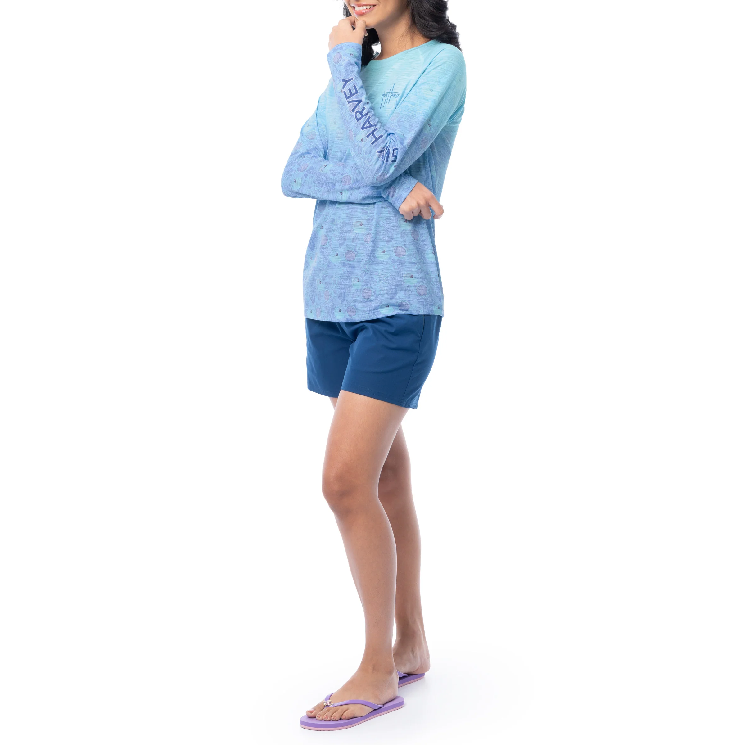 Women's Watercolor Shells Long Sleeve Raglan Slub Shirt - Image 8