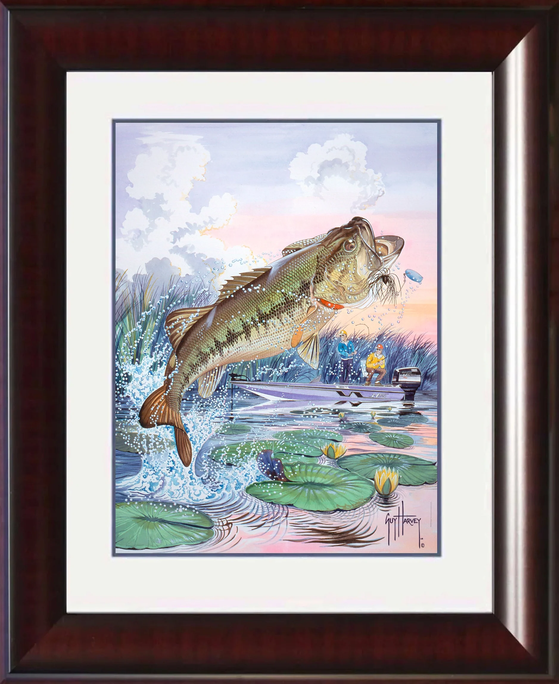 "Largemouth Bass with Fisherman" Mini Print