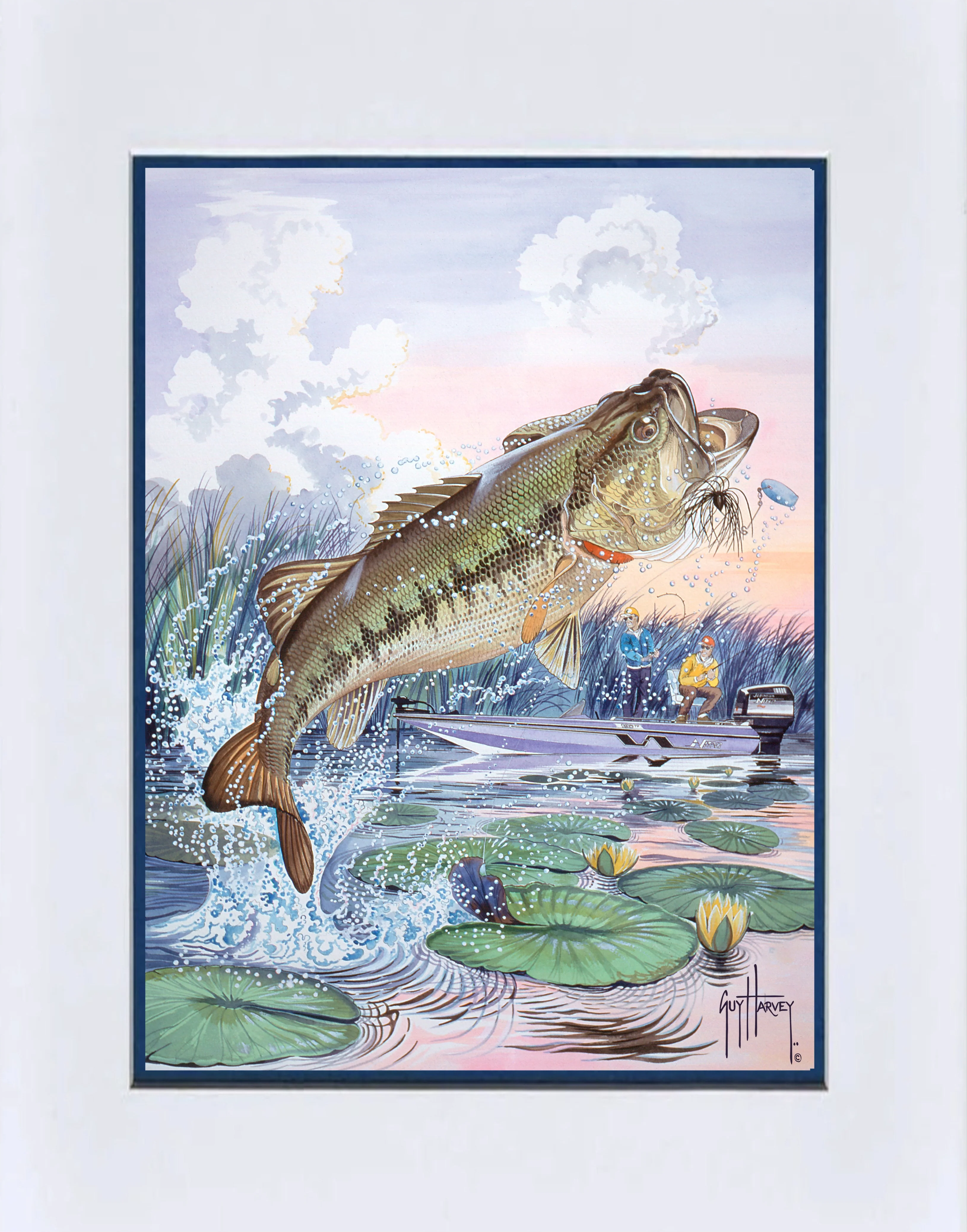 "Largemouth Bass with Fisherman" Mini Print - Image 2