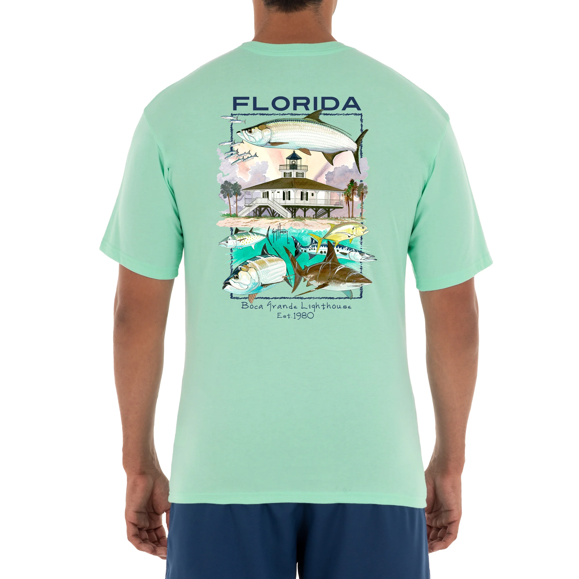 Men's 'Boca Grande Lighthouse' Short Sleeve Crew Neck T-Shirt