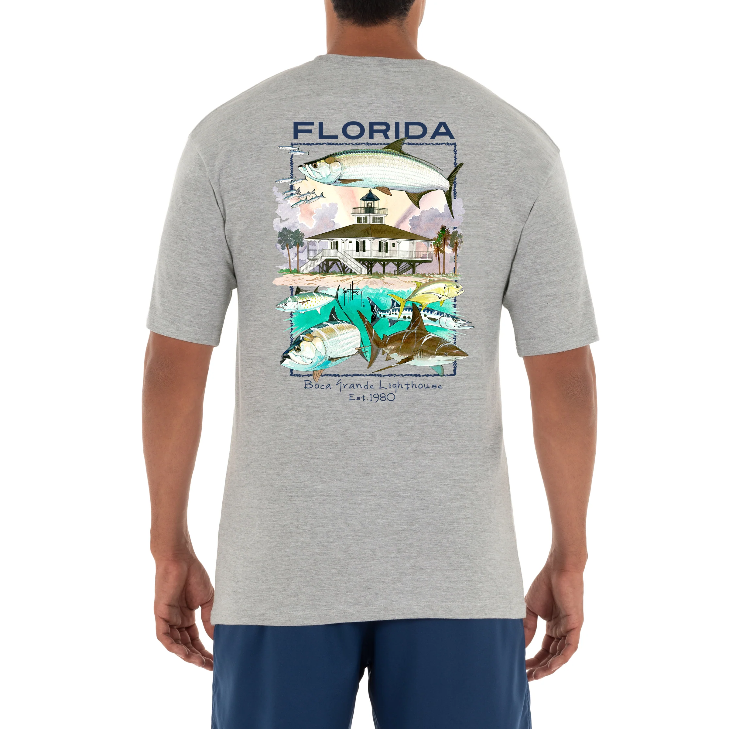 Men's 'Boca Grande Lighthouse' Short Sleeve Crew Neck T-Shirt - Image 3