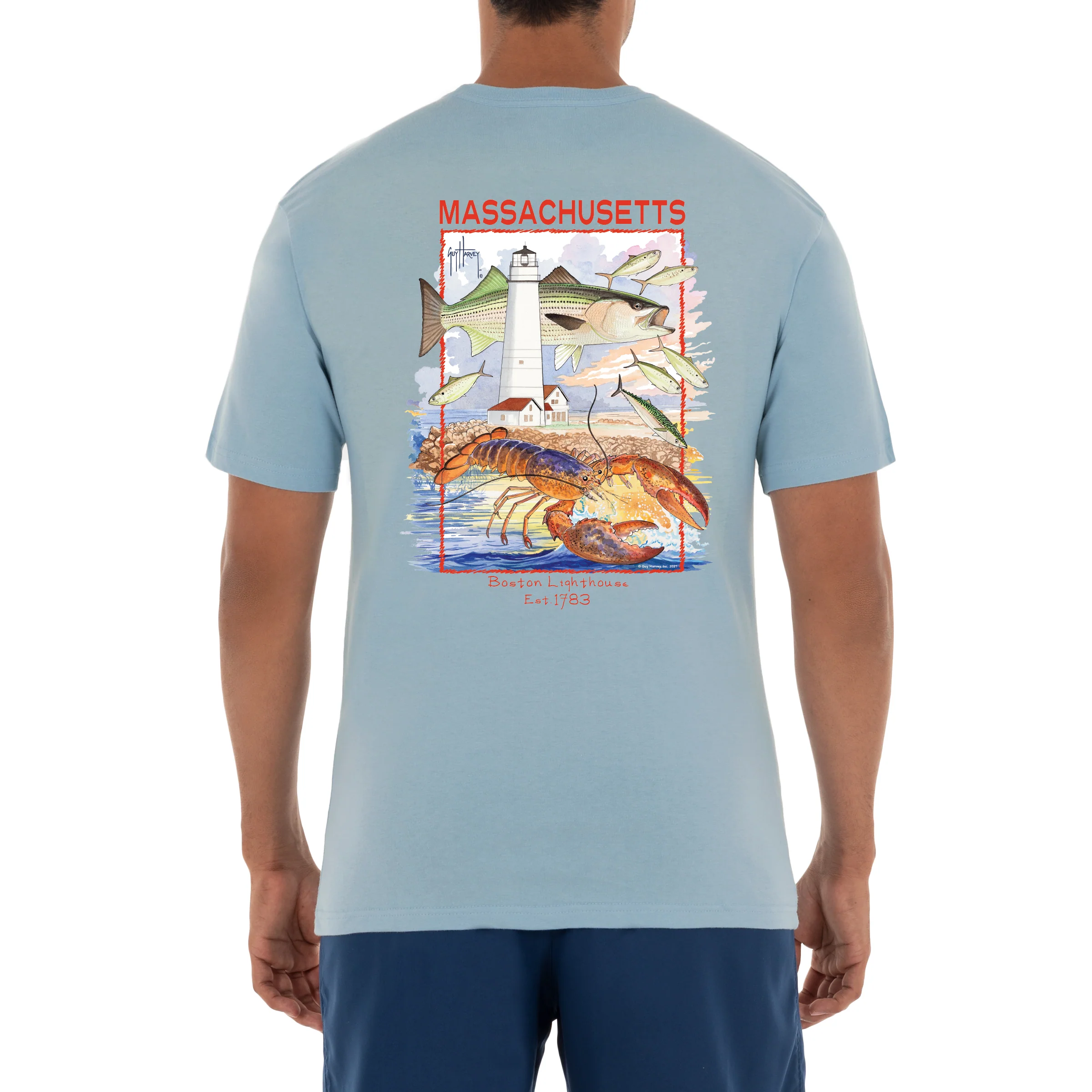 Men's 'Boston Lighthouse' Short Sleeve Crew Neck T-Shirt - Image 3