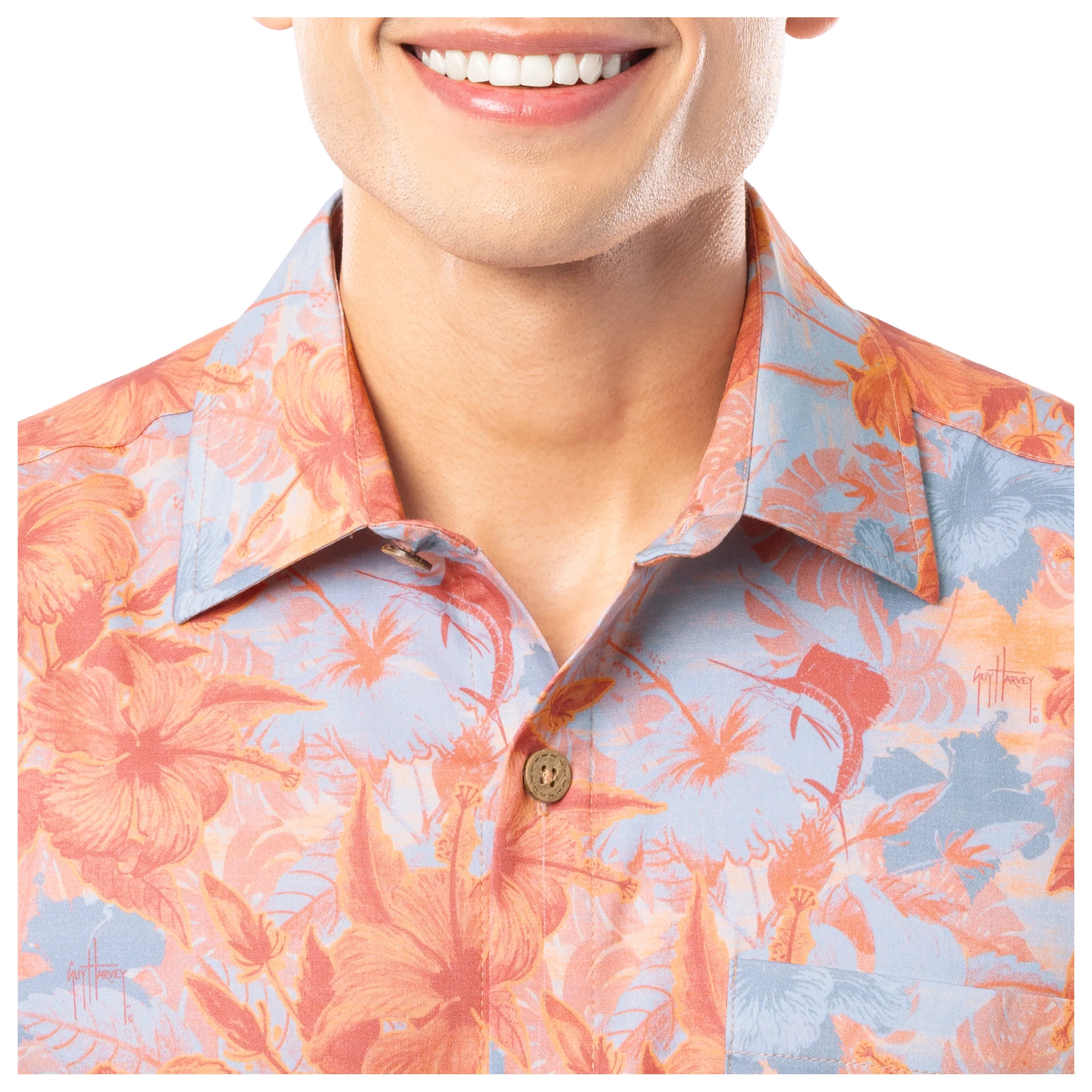 Men's Coral Hibiscus Key Printed Resort Shirt - Image 4