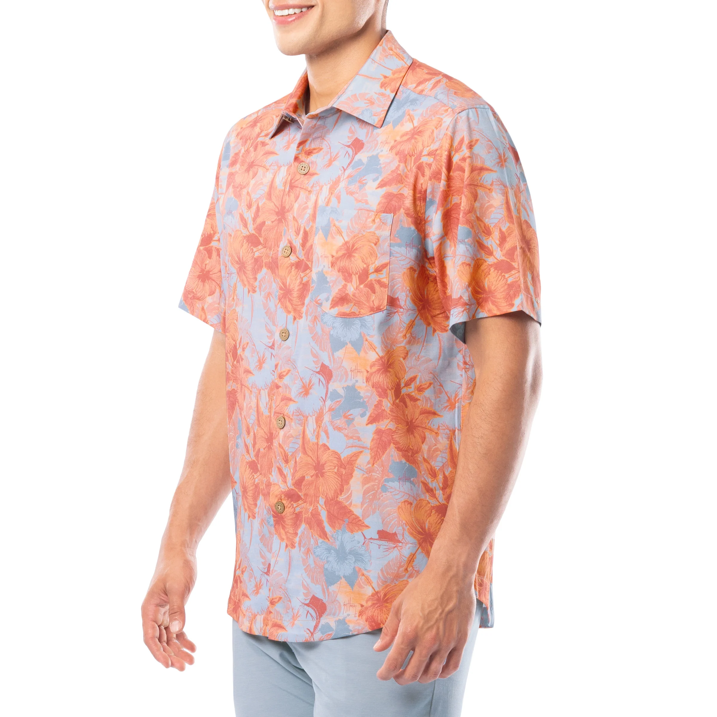 Men's Coral Hibiscus Key Printed Resort Shirt - Image 5