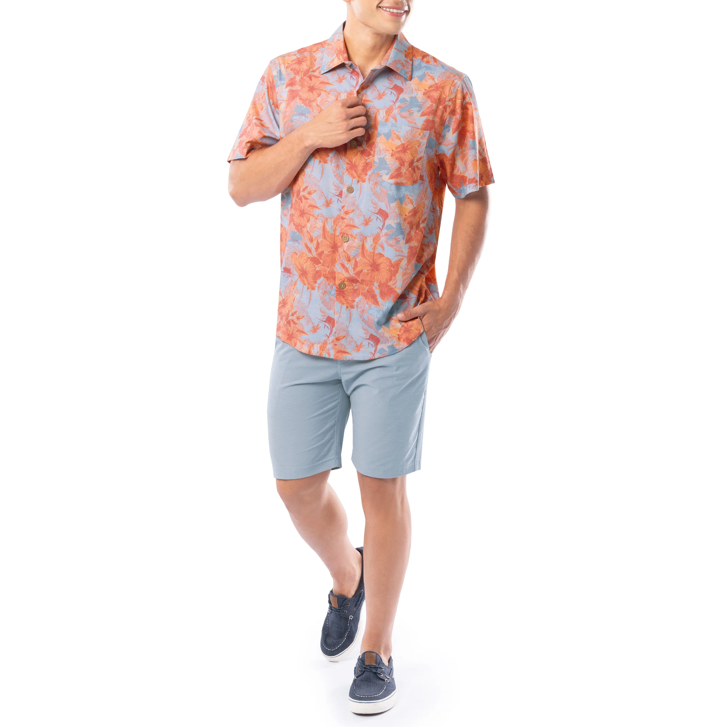 Men's Coral Hibiscus Key Printed Resort Shirt - Image 7
