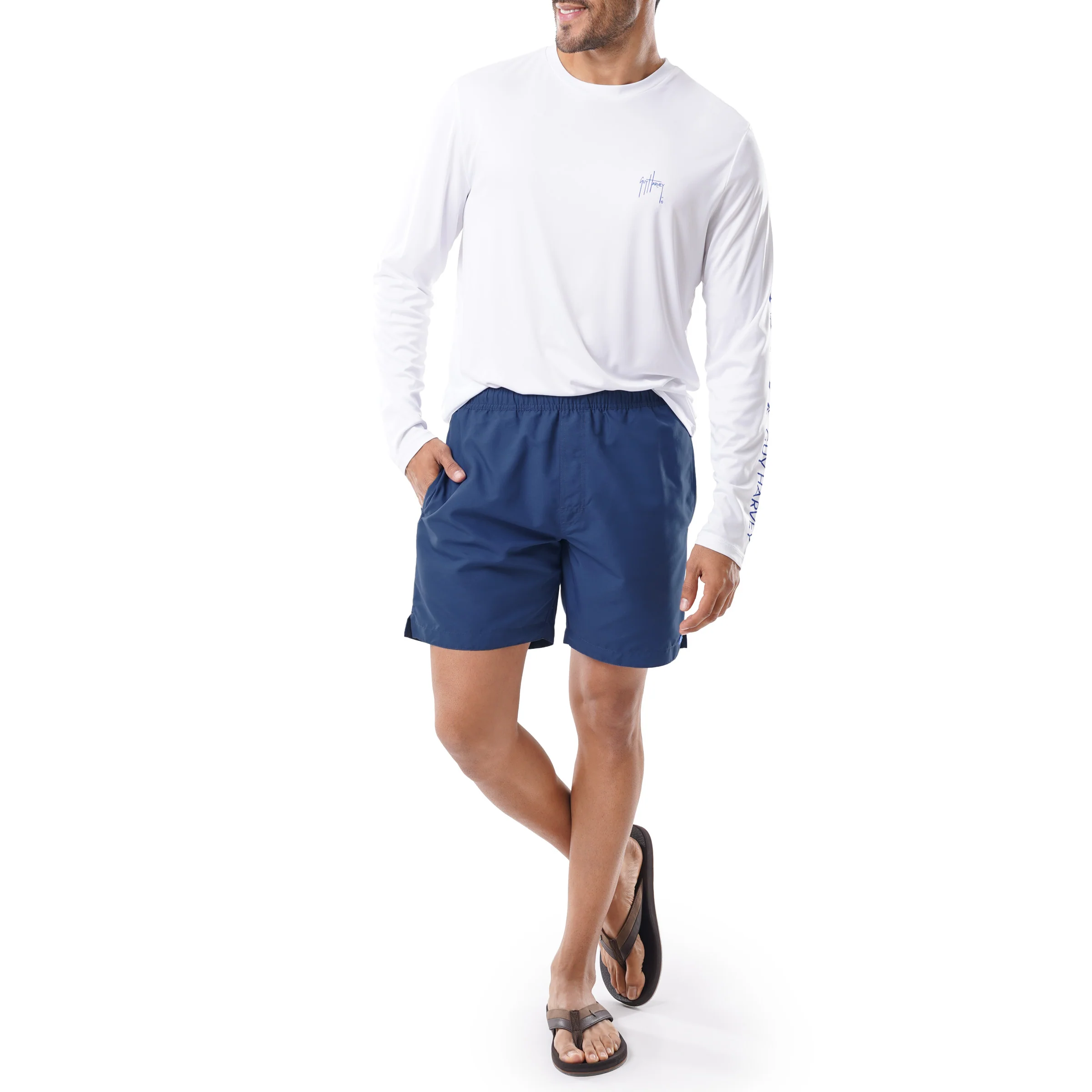 Men's Navy Solid 7" Swim Trunks - Image 7