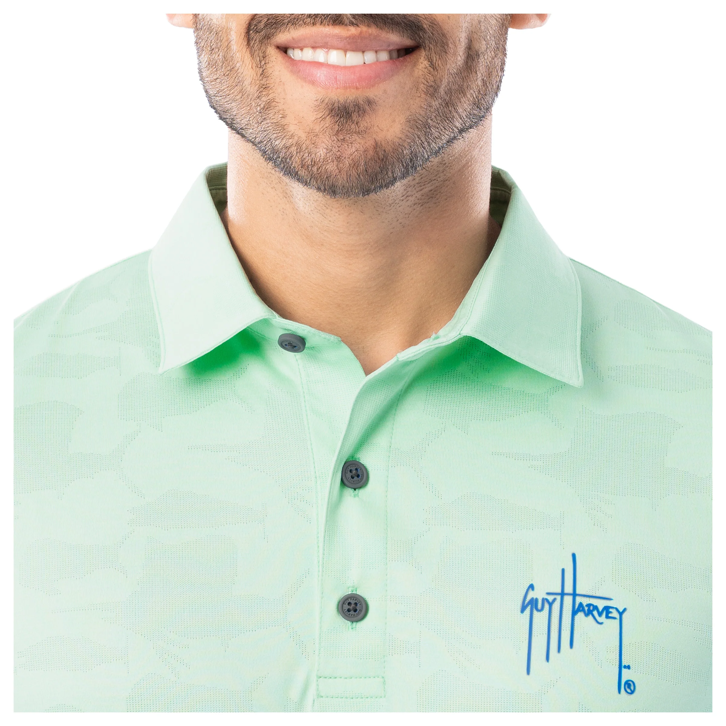 Men's Short Sleeve Green Bluewater Slam Jacquard Polo Shirt - Image 7