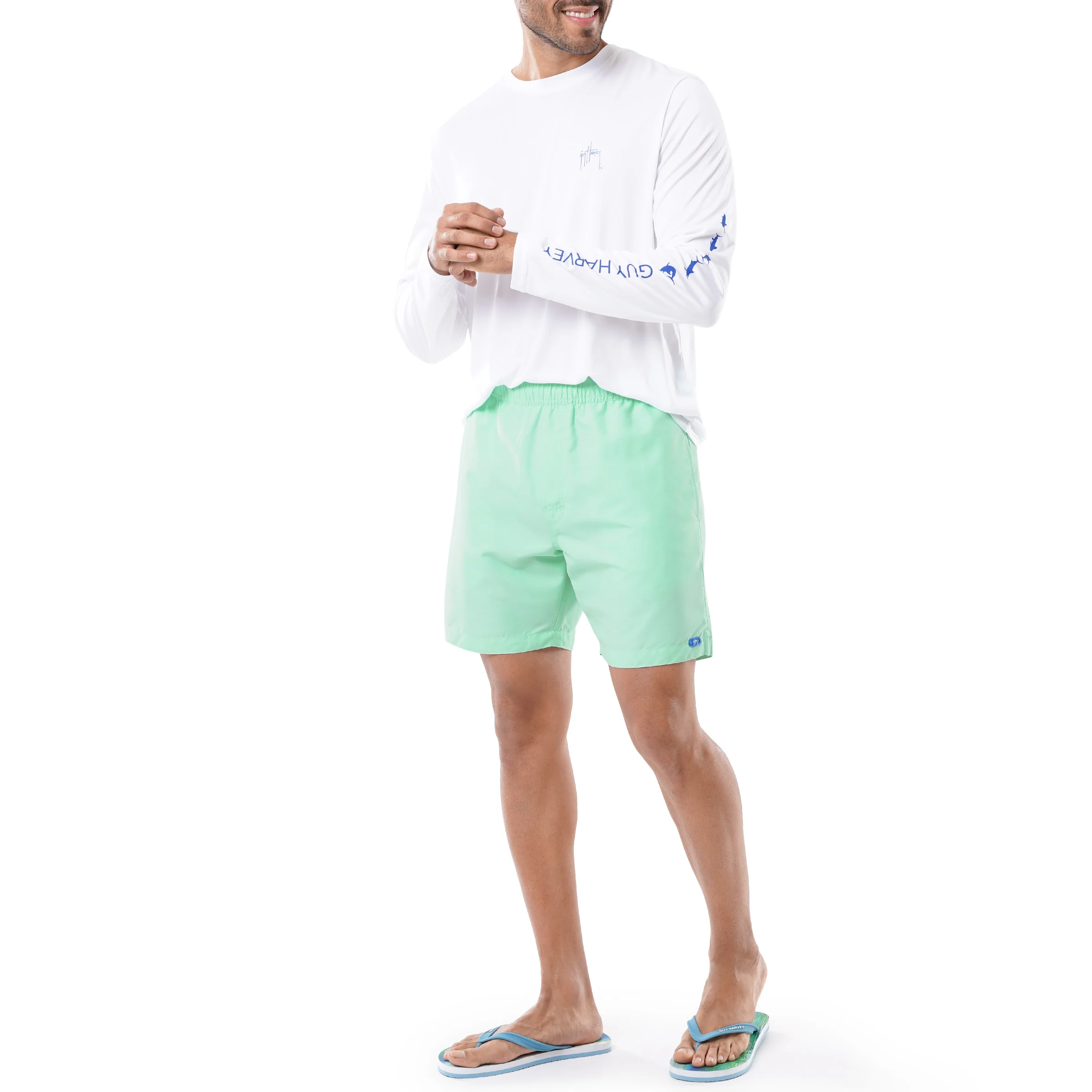 Men's Light Green Solid 7" Swim Trunks - Image 8